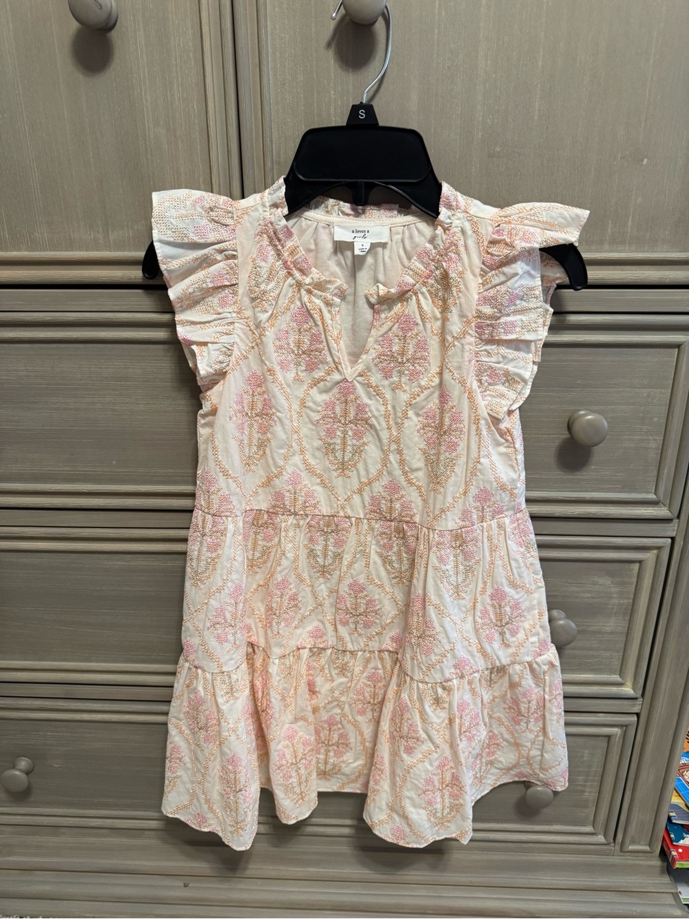 a loves a Girls Pink Floral Ruffle-Sleeve Tiered Dress